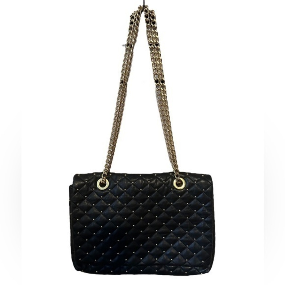 Badgley Mischka purse bag quilted studded crossbody purse with chain straps.